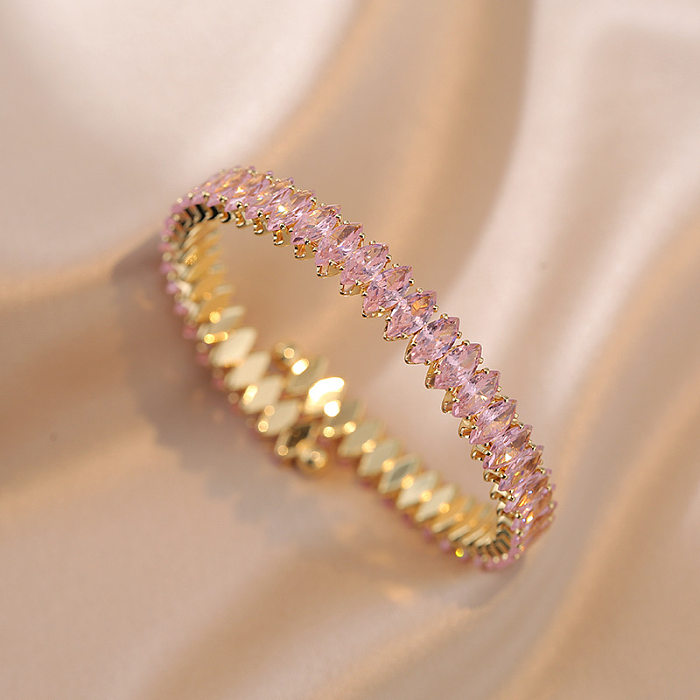 Lady Solid Color Copper Plating Inlay Zircon Gold Plated Bangle