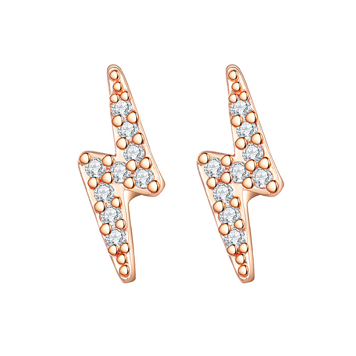 Simple Style Lightning Copper Gold Plated Zircon Ear Studs 1 Pair