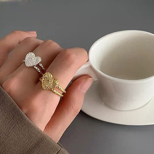 Anéis abertos banhados a ouro com revestimento de cobre em formato de coração básico