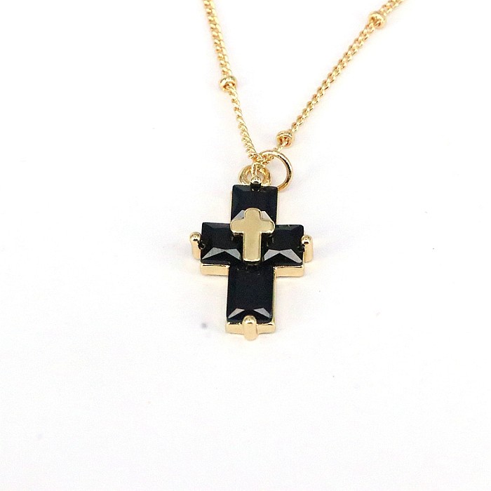 Casual Hip-Hop Cross Copper Plating Inlay Zircon Gold Plated Pendant Necklace