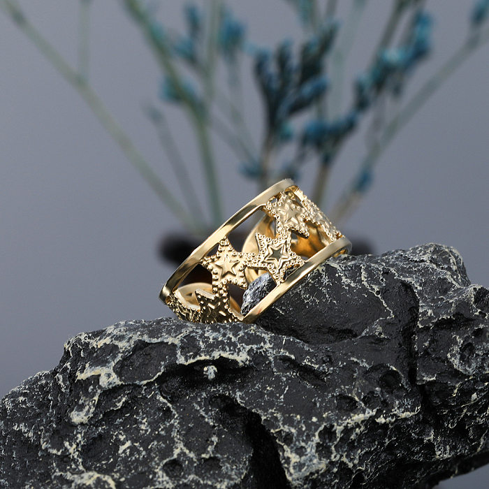 Anéis de aço inoxidável de pentagrama da moda Anéis de aço inoxidável ocos