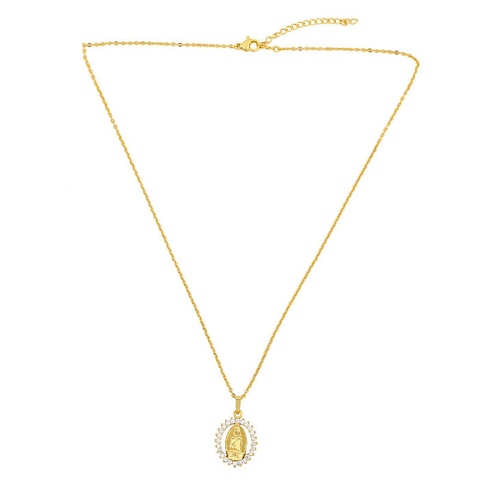 Fashion Virgin Mary Oval Real Gold Plated Necklace Coin Clavicle Chain Wholesale jewelry