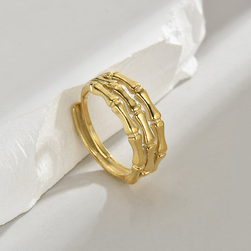 Anéis abertos banhados a ouro 14K de aço inoxidável retrô Lady Bamboo