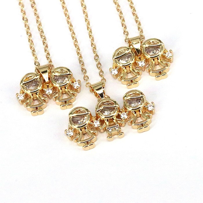 Cute Human Copper Plating Inlay Zircon Gold Plated Pendant Necklace