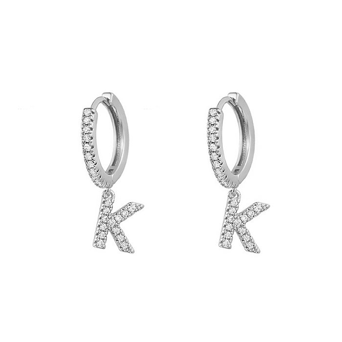 1 Paar Retro-Ohrringe mit Buchstaben, Kupfer-Inlay und Zirkon