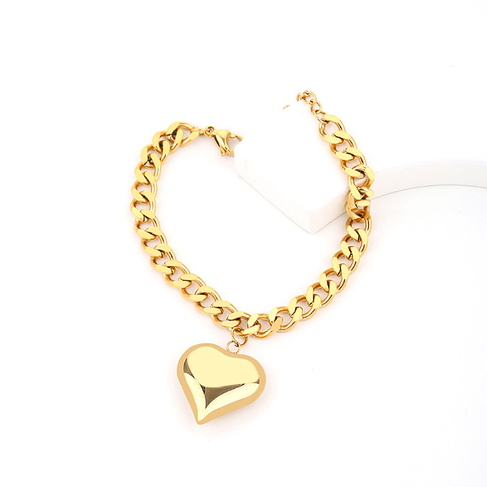 Sweet Streetwear Heart Shape Titanium Steel Bracelets Earrings Necklace