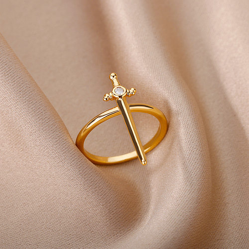 Wholesale Simple Style Cross Stainless Steel Plating Inlay 18K Gold Plated Zircon Rings