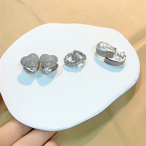 1 paire décontracté doux brillant coeur forme placage incrustation cuivre Zircon blanc plaqué or boucles d'oreilles