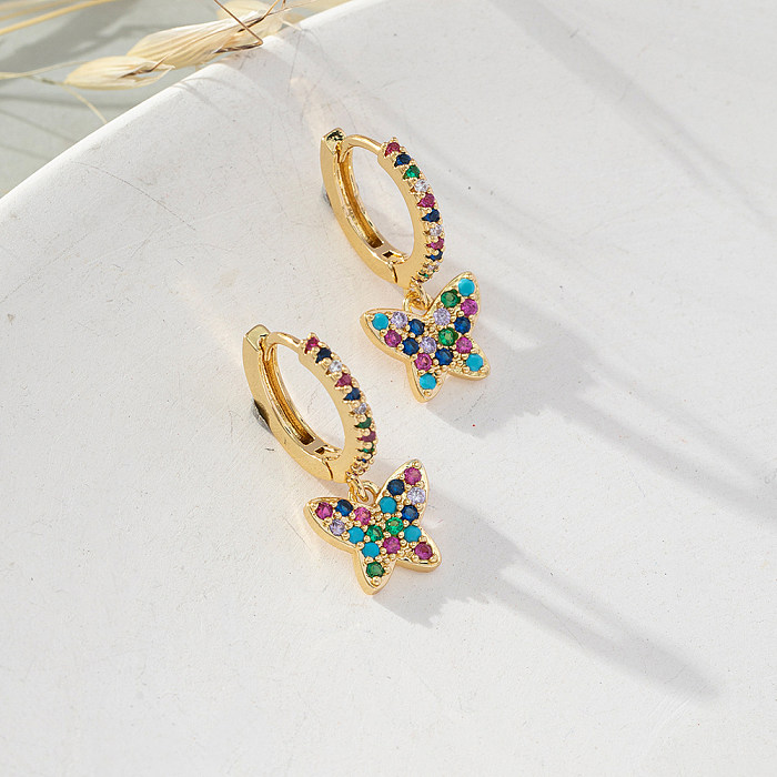 1 Pair Sweet Butterfly Inlay Copper Zircon Drop Earrings