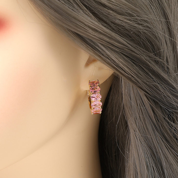 Modische C-förmige, vergoldete Zirkon-Ohrringe aus Kupfer, 1 Paar