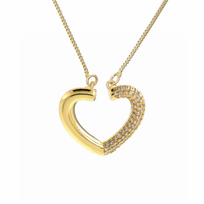 Collier pendentif plaqué or en Zircon, Style Simple, en forme de cœur, incrustation de cuivre, Style IG
