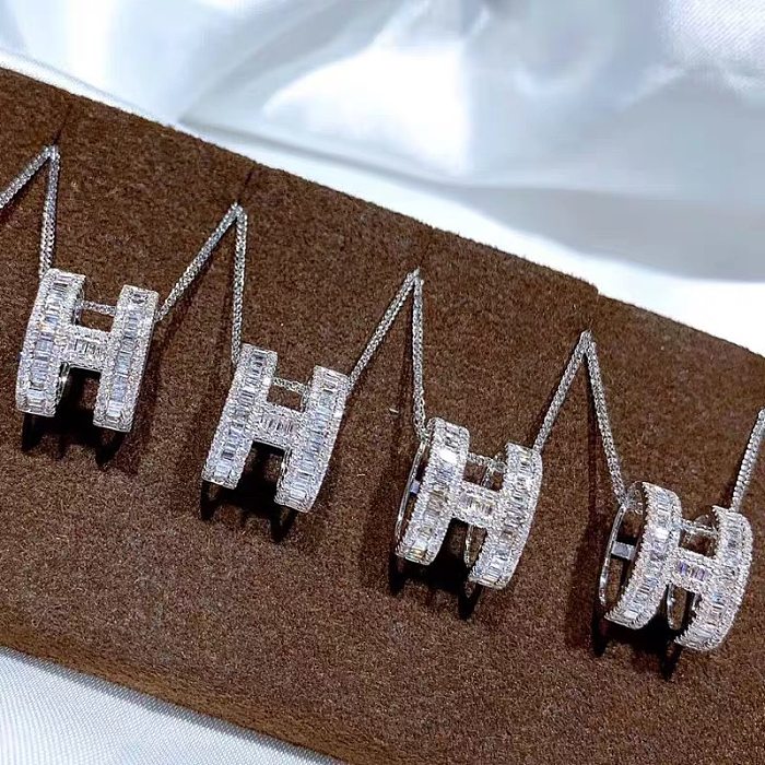 Mode lettre cuivre incrustation Zircon femmes anneaux boucles d'oreilles collier