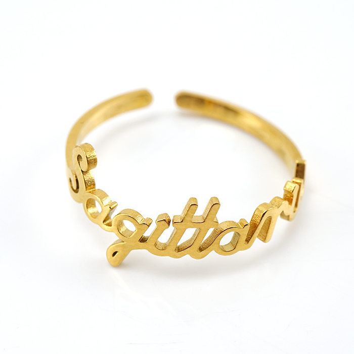 Fashion Letter Constellation Titanium Steel Gold Plated Open Ring