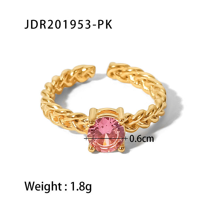 Fashion Solid Color Stainless Steel Open Ring Gold Plated Inlay Zircon Stainless Steel Rings