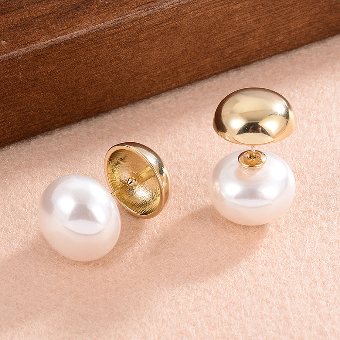 1 Pair Elegant Simple Style Solid Color Plating Inlay Copper Pearl 14K Gold Plated Ear Studs