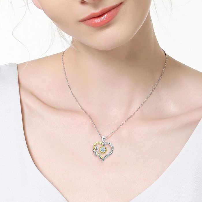 Collier pendentif en Zircon avec incrustation de pompon en cuivre en forme de cœur géométrique doux