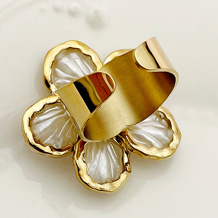 Vintage Style Flower Stainless Steel Plating Inlay Zircon Gold Plated Rings