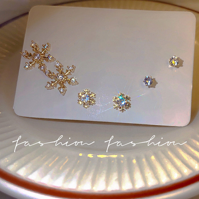 Cute Star Heart Shape Bow Knot Copper Plating Inlay Zircon Hoop Earrings Ear Studs 1 Set