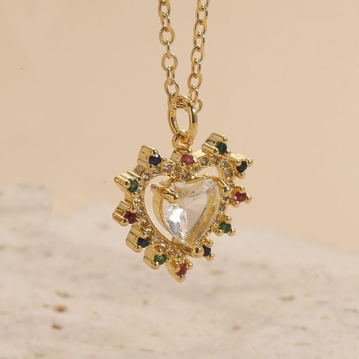 Elegant Heart Shape Copper 14K Gold Plated Zircon Necklace In Bulk