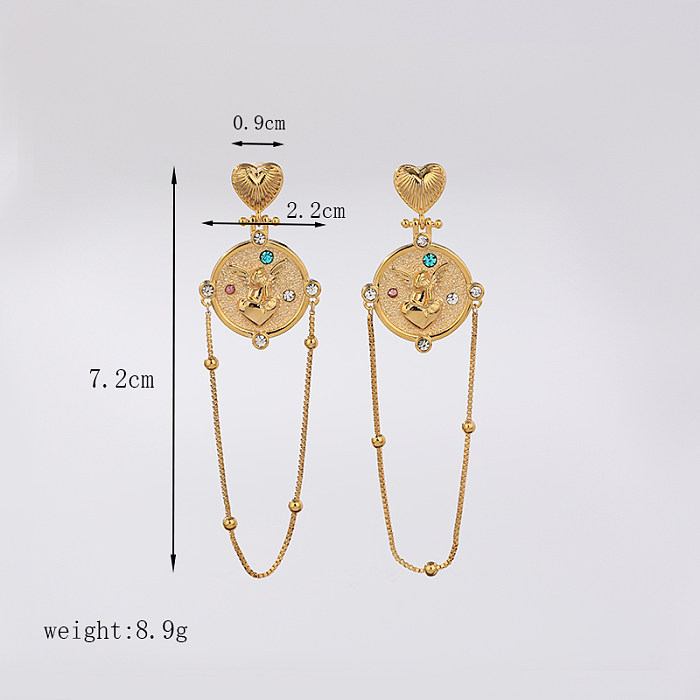 1 paire de boucles d'oreilles pendantes élégantes et classiques avec incrustation de strass en cuivre plaqué or 18 carats