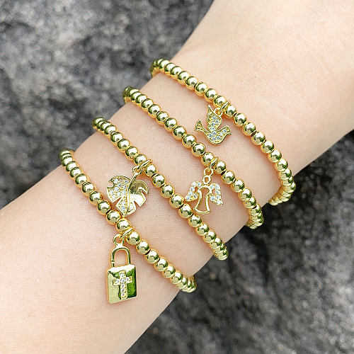 Bracelets en Zircon avec incrustation de perles de cuivre, Style IG, feuilles d'ange à la mode