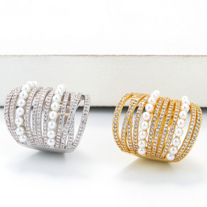 Mode-Mikro-Intarsien mit Diamant-Perlen-Doppelschicht-Ring im Großhandel