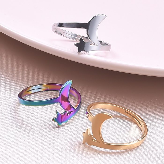 Wholesale Casual Star Moon Stainless Steel Open Ring