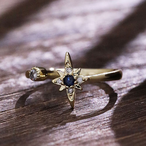 Elegant Korean Style Star Copper Inlay Zircon Open Rings