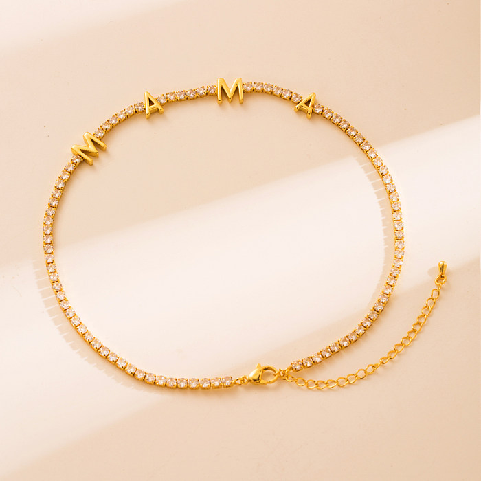 Eleganter MAMA-Buchstabe, verkupfert, Inlay, Zirkon, 18 Karat vergoldet, Muttertags-Armband-Halskette für Damen