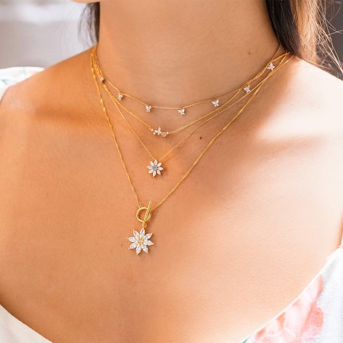 Butterfly Necklace Copper Plated 18K Real Gold Necklace Clavicle Chain Jewelry