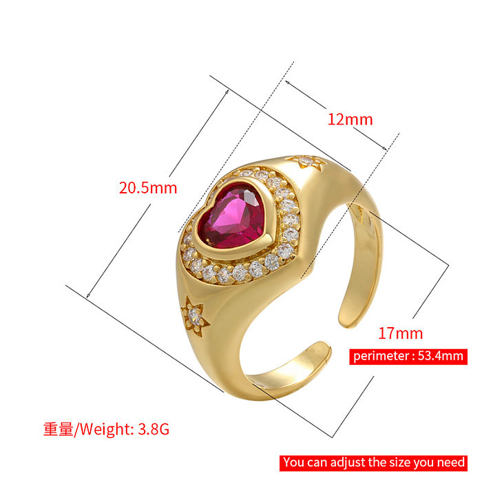 Micro-inlaid Rose Red Zircon Heart-shaped Opening Adjustable Ring