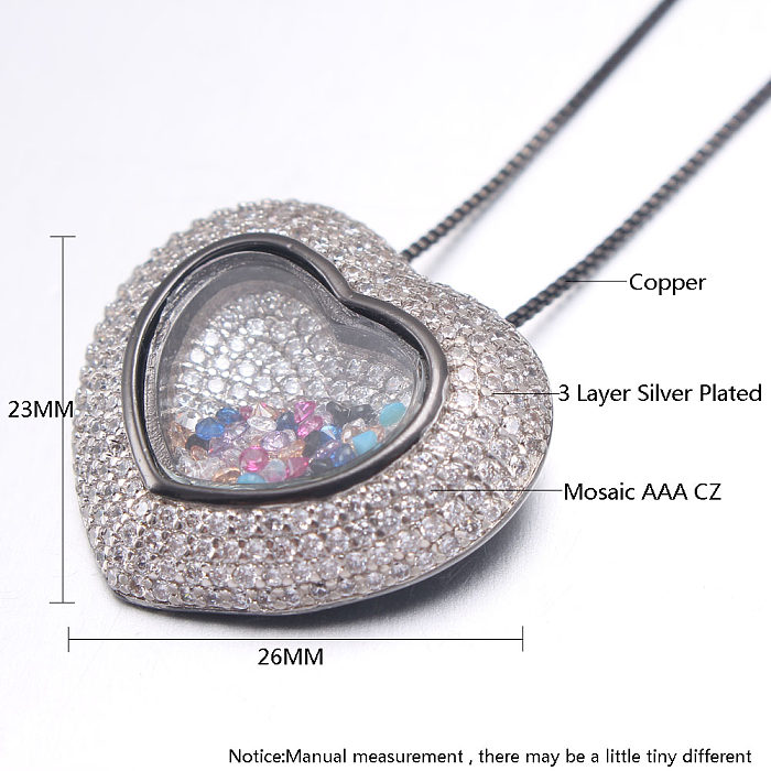 Fashion Heart Shape Copper Inlay Zircon Pendant Necklace