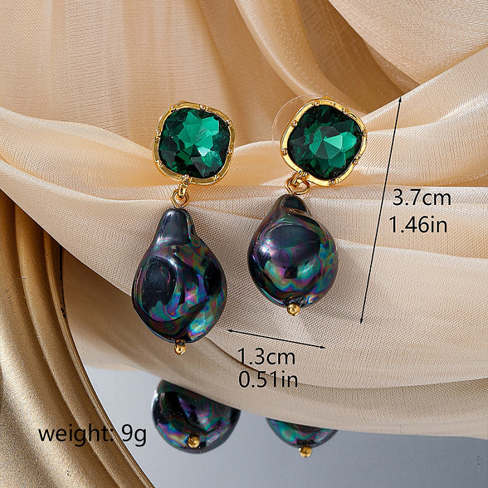 1 Pair Vintage Style Geometric Stoving Varnish Inlay Copper Zircon Drop Earrings