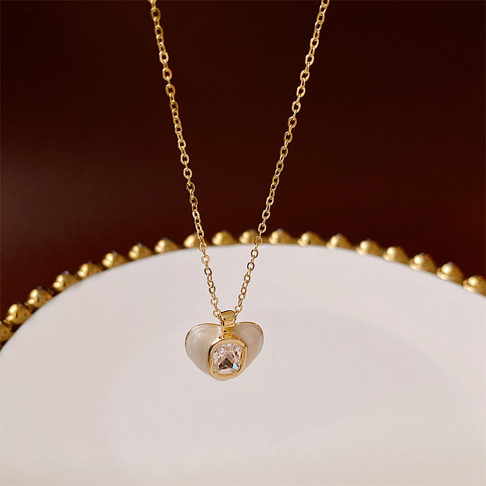 Collier pendentif en Zircon, Style féerique, basique, en forme de cœur, fleur, placage de cuivre, incrustation de Zircon
