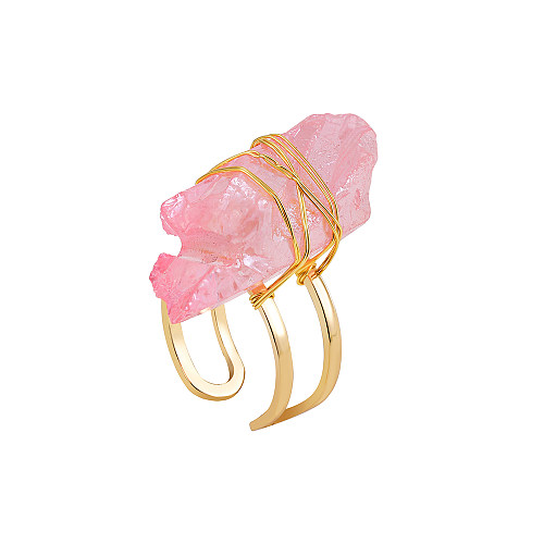 Simple Style Geometric Copper Open Ring Irregular Artificial Crystal Copper Rings 1 Piece