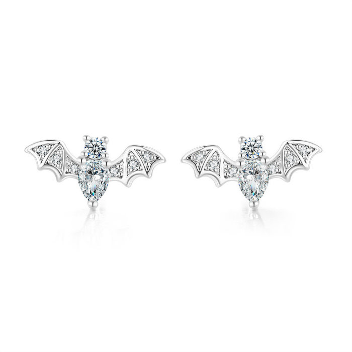 1 Pair Simple Style Bat Inlay Copper Zircon Ear Studs