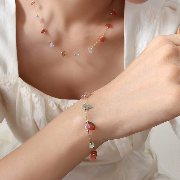 Collier de bracelets en pierre naturelle incrusté d'acier et de titane multicolore de style simple