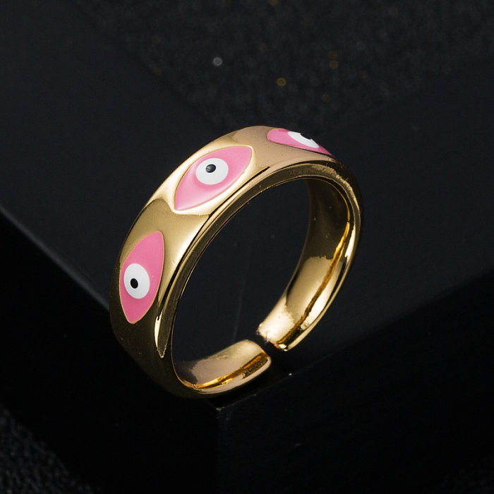 Accesorios de anillo de cobre abierto de ojo de diablo de aceite de goteo de oro Real chapado en cobre de moda
