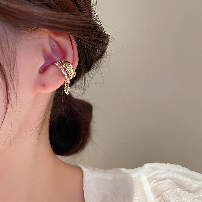 Fashion Heart Shape Copper Ear Clips Inlay Zircon Copper Earrings 1 Pair