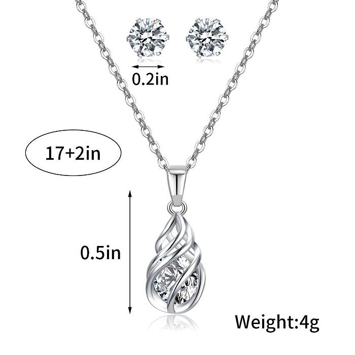 Fashion Water Droplets Copper Plating Inlay Zircon Women'S Earrings Necklace 1 Set