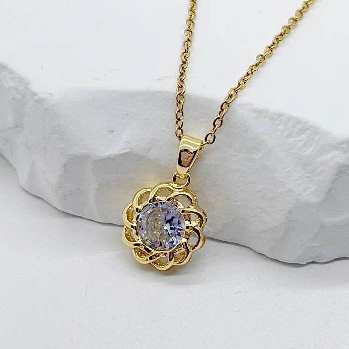 Simple Style Geometric Copper Plating Inlay Zircon 18K Gold Plated Pendant Necklace