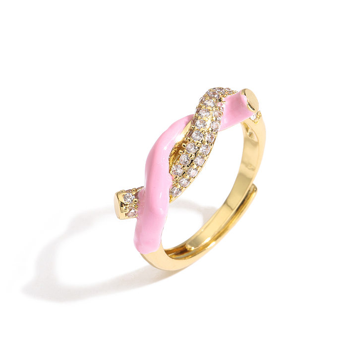 Anéis de cobre geométricos fashion esmalte zircão anéis de cobre