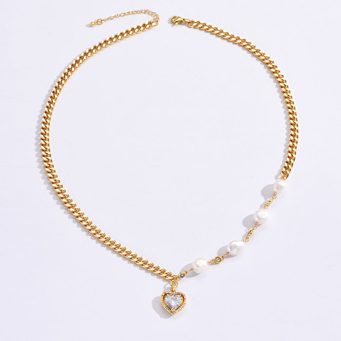 Einfacher Stil Herzform Kupfer Anhänger Halskette Patchwork Vergoldete Zirkon Kupfer Halsketten 1 Stück