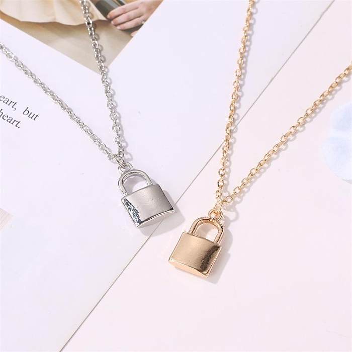 Stylish Metal Plated Lock Necklace NHDP153051