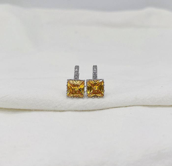 1 Pair Simple Style Square Inlay Copper Artificial Gemstones Ear Studs