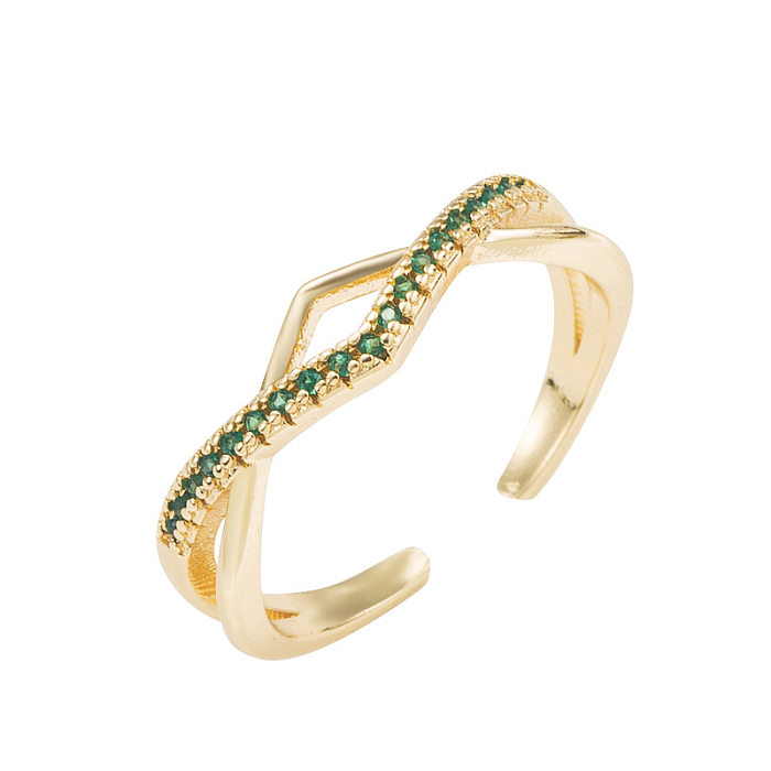 Fashion Geometric Copper Rings Inlay Zircon Copper Rings