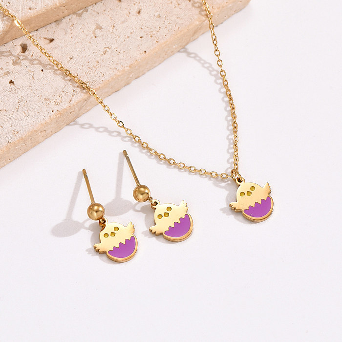 Cute Animal Stainless Steel Polishing Epoxy Plating 14K Gold Plated Earrings Necklace