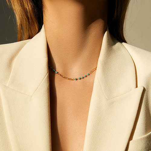 Simple Style Color Block Turquoise Copper Plating Chain Necklace
