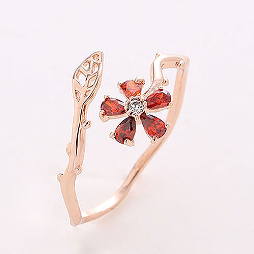 Sweet Flower Copper Inlay Rhinestones Open Rings