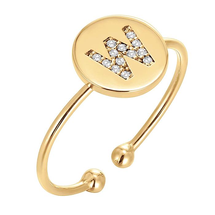 Modern Style Letter Copper Plating Inlay Artificial Diamond Open Rings